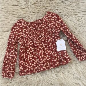 Little Co. Girls' Rust Floral Long-Sleeve Smocked Top